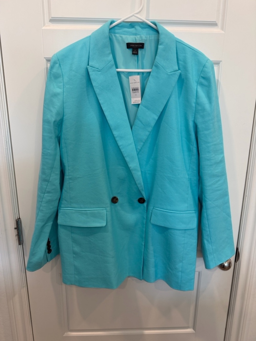 Anne Taylor Bright Turquoise Double-Breasted Blazer